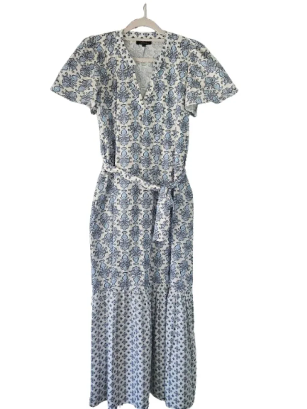 Magari Italy Blue& White Floral Urn Mixed Floral Print Maxi Dress Size M - Picture 1 of 13